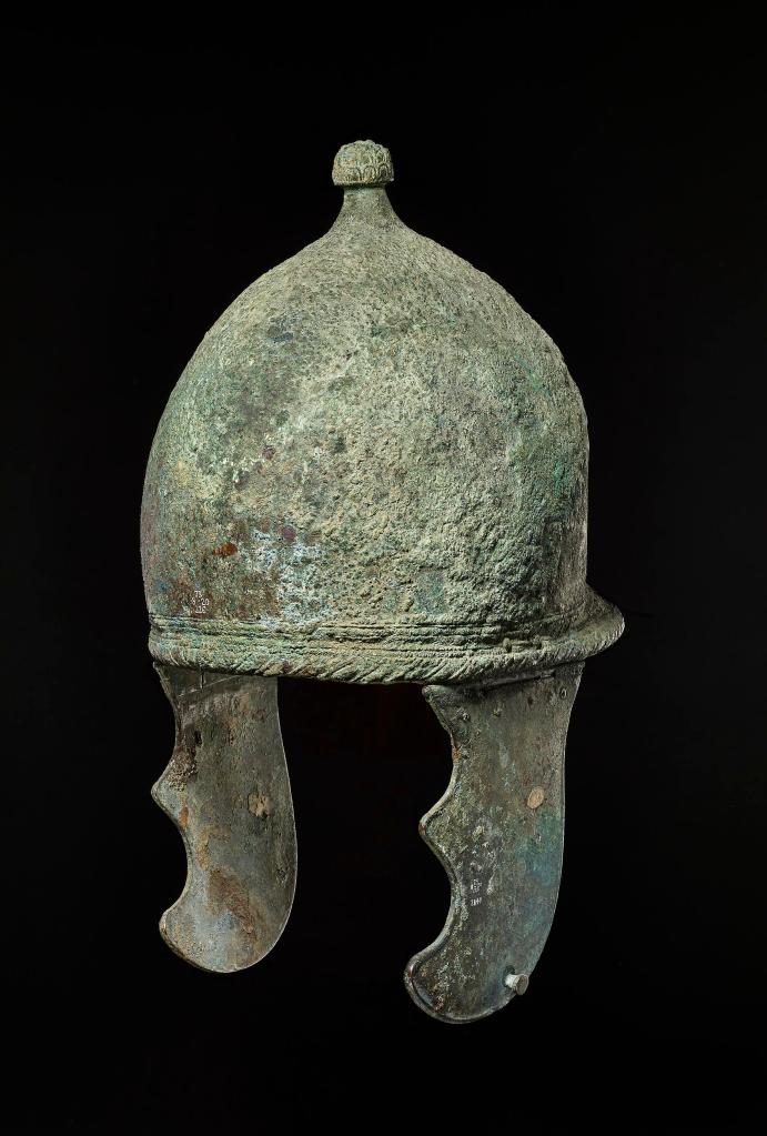 Bronze helmet of Montefortino type. c. third century BCE. From Puglia. Now held in the British Museum