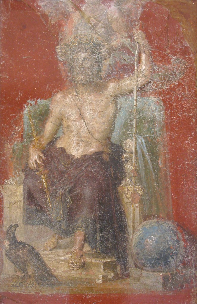 A fresco of Jupiter from Pompeii, apparently being crowned by Victory.