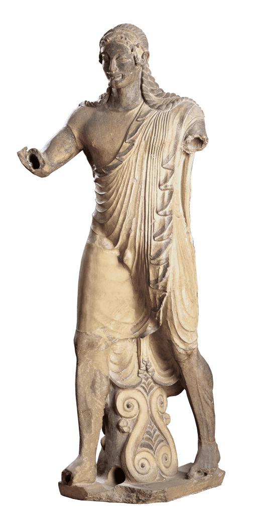 The Apollo of Veii, dated to around 550-520 BCE. This is a terracotta artefact that is now held in the National Etruscan Museum in Rome.